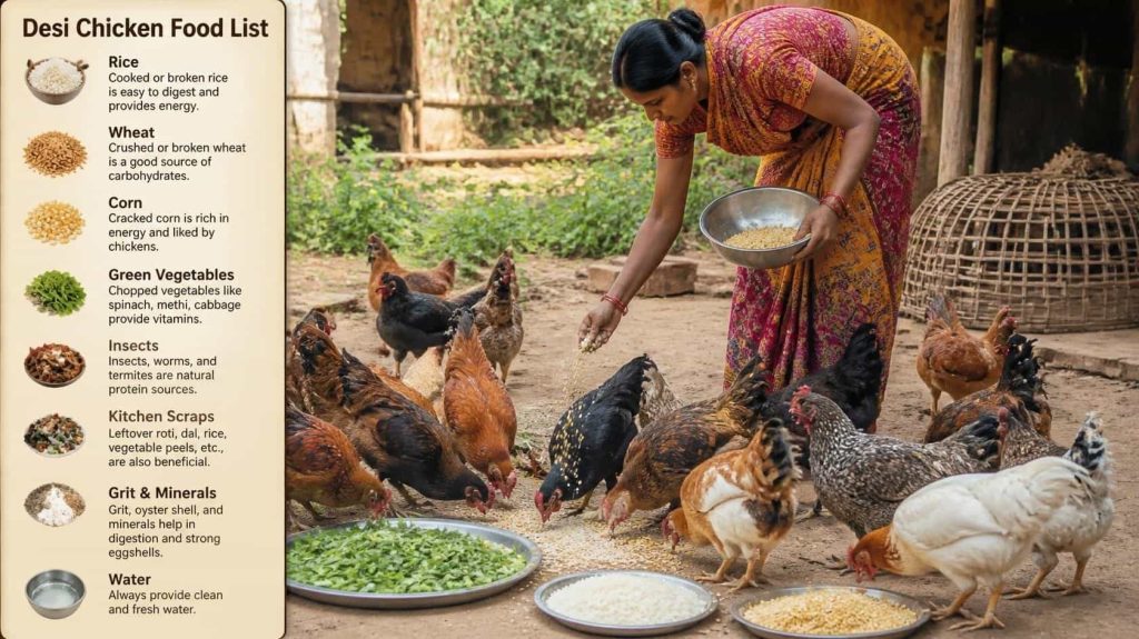 দেশি মুরগির খাবার তালিকা ও মুরগিকে খাবার দেওয়ার দৃশ্য
